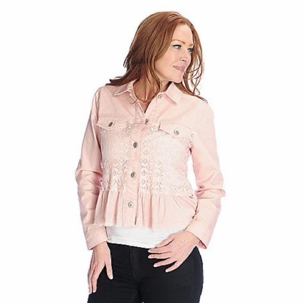 Kate & Mallory Light Pink Lace Jean Jacket